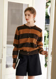 French Lazy Style Striped Knitted Cardigan