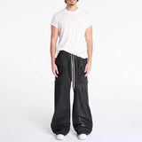 Streetwear Wide Leg Workwear Leather Cargo Pants