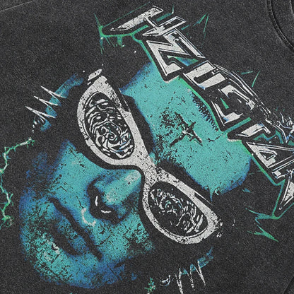 Faded Black Funny Green Face T-Shirt