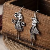Retro Minimalist Couple Character Metal Pendant Earrings