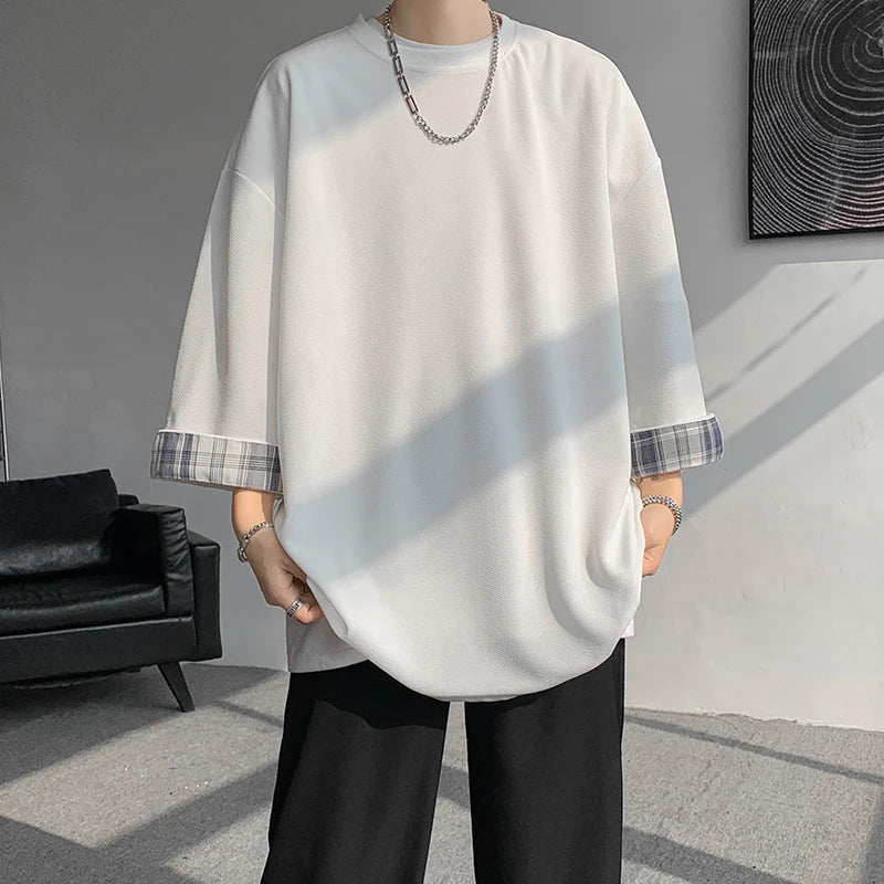 Cool Oversized Plaid Korean Style T-Shirt