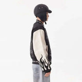 Flame Mixed Knit Embroidery Colorblock Jacket