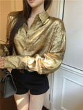 Women Classic Luxury Golden Color Long Sleeve Shirt