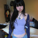 Model wearing the purple Uplifting Crop T-shirt