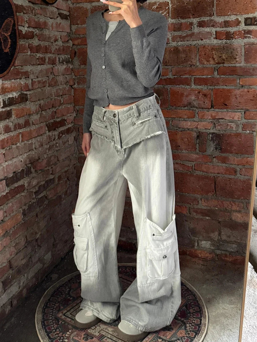 Y2K Retro Gradient Cargo Denim Jeans
