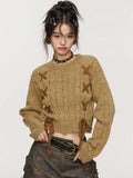 Women Vintage Hip Hop Retro Knitted Lace-Up Sweater
