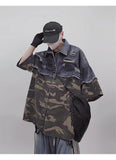 Vintage Camouflage Splicing Denim Shirt