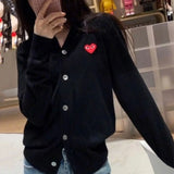 Y2K Heart Patch Button-Up Sweater