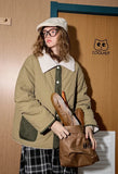 Colorblock Gourd Pattern Faux Fur Parka Jacket