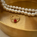 Vintage Crystal Red Gemstone Heart Ring