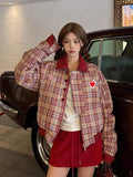 Retro Checkered Patchwork Loose Varsity Jacket