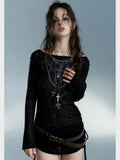 Black Gothic Off-shoulder Long Sleeved Top