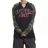 Vintage Camo Henley Collar Long T-Shirt
