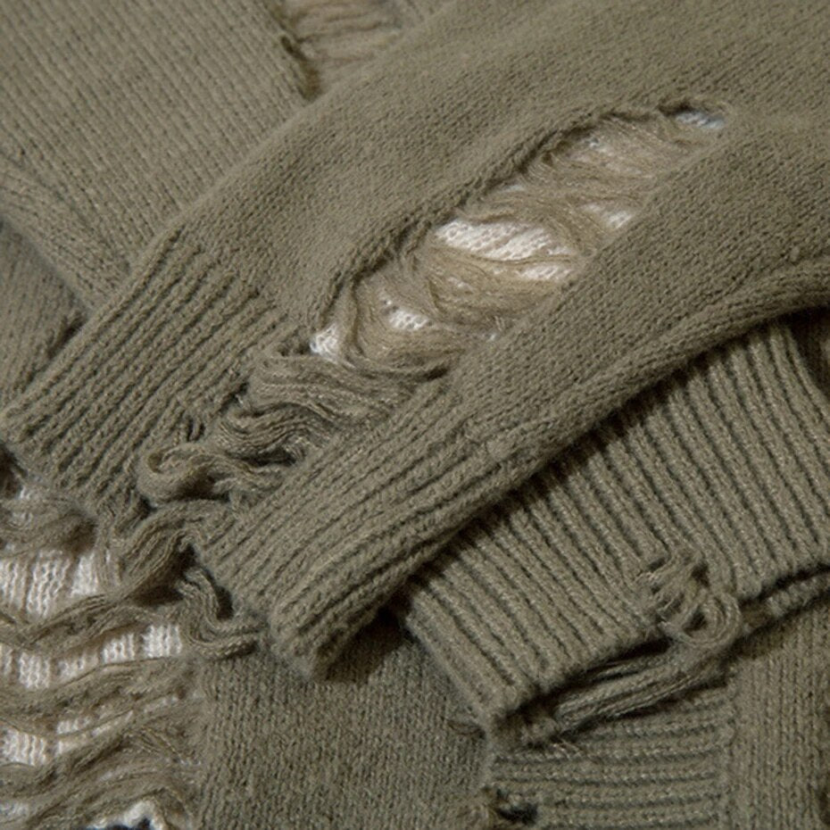 Y2K Ripped V-neck Knitted Cardigan