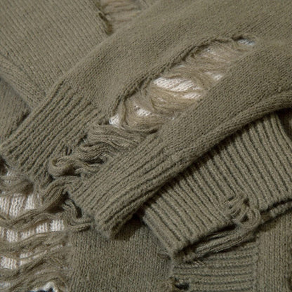 Y2K Ripped V-neck Knitted Cardigan