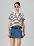Cozy Striped Polo V-Neck Knit T-Shirt