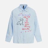 Streetwear Striped Graffiti Print Long Sleeve Shirt
