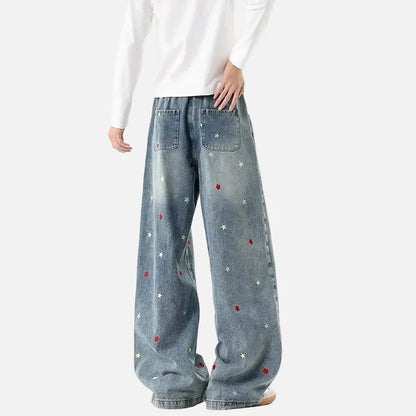 American Style Star Patch Loose Jeans
