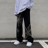 Vintage Spider Streetwear Black Wide Leg Pants