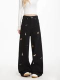 Cool Vintage American Puppy Embroidered Wide Jeans