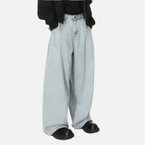 Streetwear Light Blue Washed Wide Leg Jeans