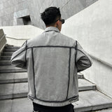 Gray Korean Style Vintage Motorcycle Denim Jacket