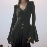 Gothic Flare Sleeve V-Neck Blouses T-Shirt
