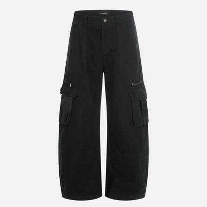 Retro Solid Color Wide Leg Cargo Pants