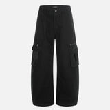 Retro Solid Color Wide Leg Cargo Pants