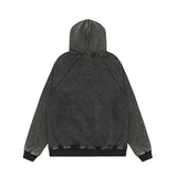Men Distressed Rock Print Furr Hooded Sweatshirt