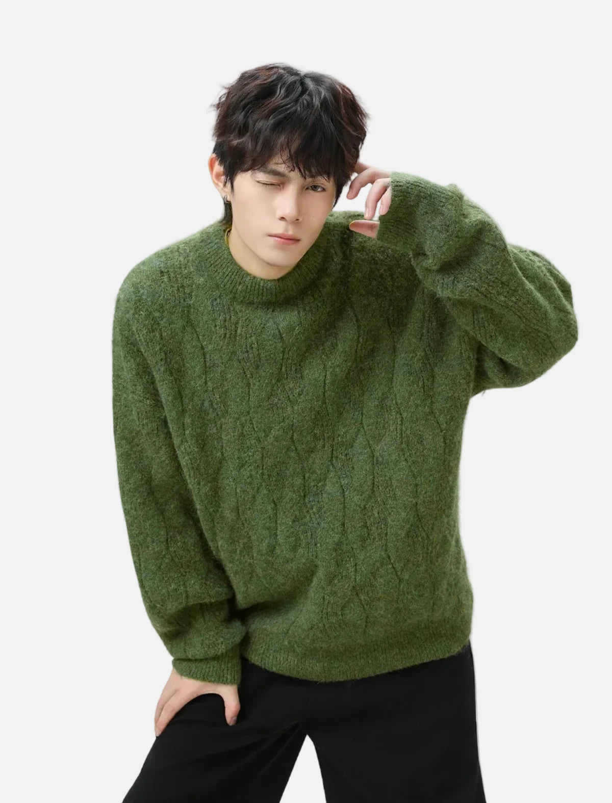 Chunky Mohair Cable Solid Color Knit Sweater