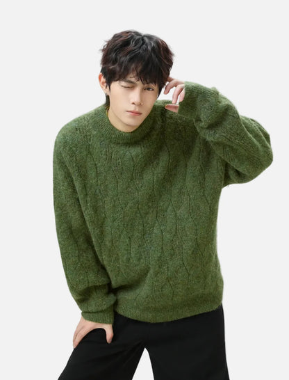 Chunky Mohair Cable Solid Color Knit Sweater