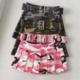 Pleated Camouflage Mini Skirt