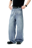 Model wearing the light blue Retro Freedom Fit Jeans in a gray background