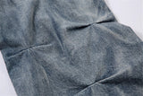 Trendy Designer Baggy Pleated Denim Wide Leg Jeans