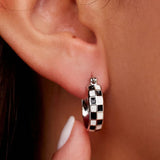 Elegant Black White Grid Hoop Earrings