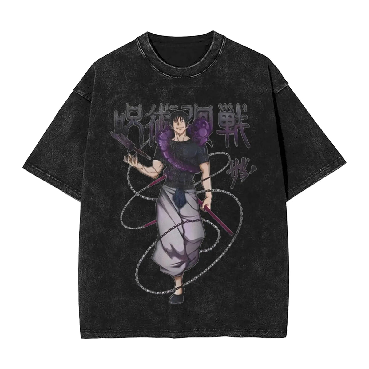 Anime Girl Dinner Print Washed T-Shirt