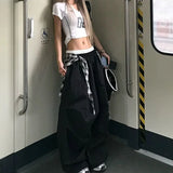 Black Plaid Wide Cargo Pants