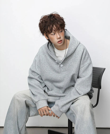 Streetwear Hip Hop Heavyweight Half Breasted Hoodie