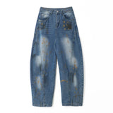 Iconic Blue Distressed Loose Straight Jeans