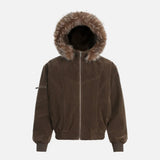 Plush Thick Spliced Faux Fur Collar Hooded Jacket