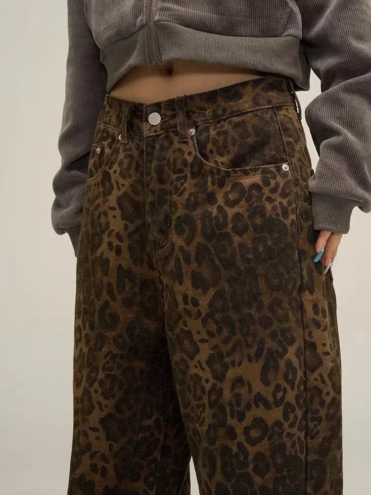 Y2K Leopard Flair High Waisted Pants