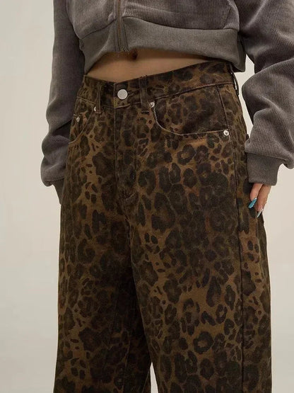 Y2K Leopard Flair High Waisted Pants