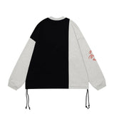 Cozy Distressed Patchwork Fleece Crew Sweatshirt