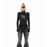 Model wearing the black Y2K Starbrust Sweatshirt 