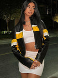 Y2K Biker Patchwork Crop Jacket