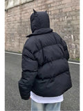 Warm Black Masked Neckline Hooded Puffer Jacket