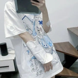 Cute Japanese Cartoon Print Oversized T-Shirt