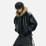 Reversible Leopard Print Fur Hooded Leather Jacket