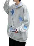 Streetwear Starry Zip Casual Long Hooded Sweatshirt